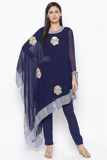 Plus Size Georgette Embroidery Kurta Set In Navy Blue Colour - KR2711015