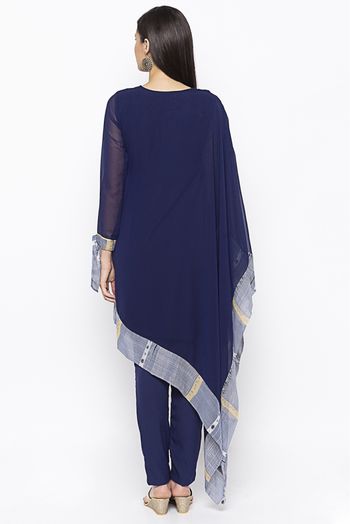 Plus Size Georgette Embroidery Kurta Set In Navy Blue Colour - KR2711015