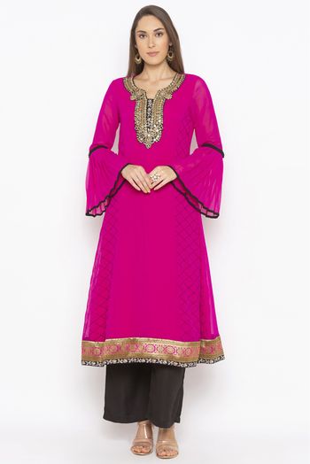Plus Size Georgette Embroidery Kurta Set In Pink Colour - KR2711011