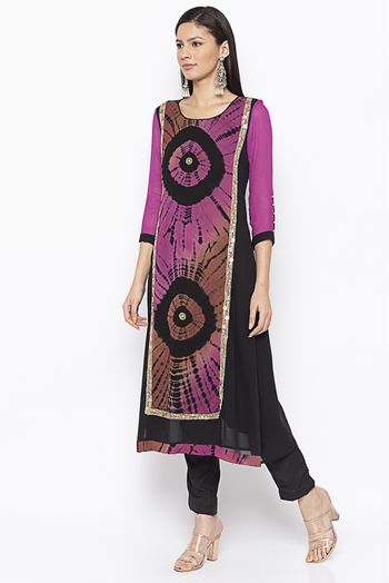 Plus Size Georgette Embroidery Kurta Set In Purple And Black Colour - KR2711021