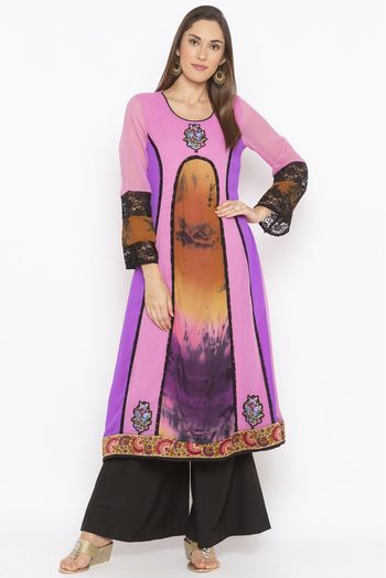 Plus Size Georgette Embroidery Kurta Set In Purple Colour - KR2711006