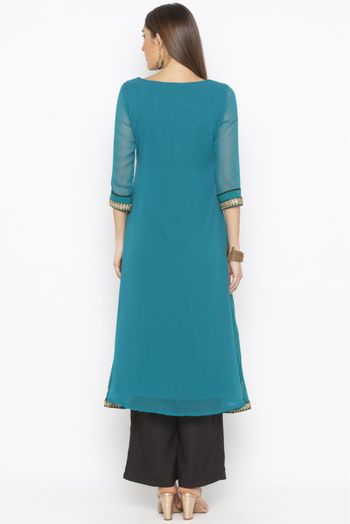 Plus Size Georgette Embroidery Kurta Set In Rama Green Colour - KR2711013