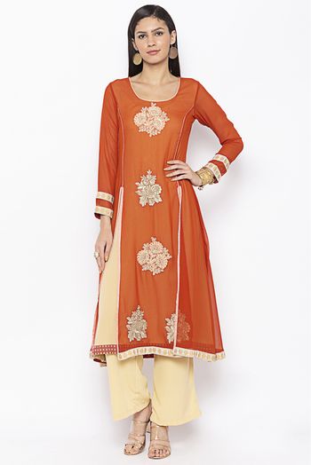 Plus Size Georgette Embroidery Kurta Set In Rust Colour - KR2711012