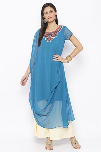 Plus Size Georgette Embroidery Kurta Set In Sky Blue Colour - KR2711017