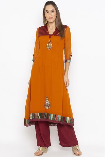 Plus Size Georgette Embroidery Kurti In Mustard  Colour - KR2710982