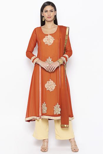 Plus Size Georgette Embroidery Palazzo Pant Suit In Rust Colour - SS2711040