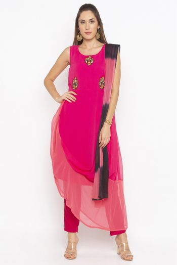 Plus Size Georgette Embroidery Pant Style Suit In Pink Colour - SS2711059