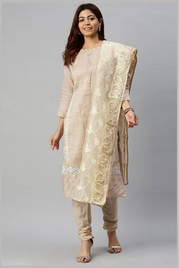 Jam Cotton Embroidery Churidar Suit In Cream Colour - SM5411053