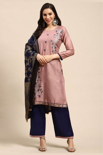 Jam Cotton Embroidery Palazzo Pant Suit In Brown Colour - SM5411042