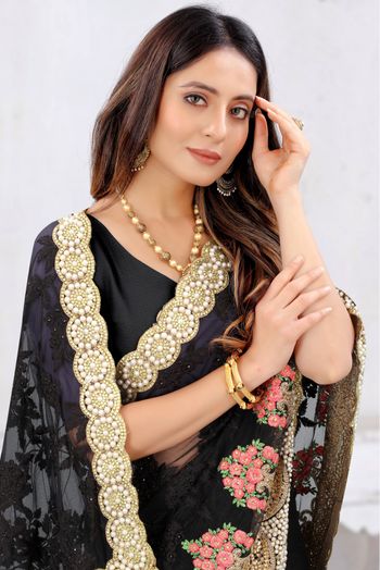 Net Embroidery Saree In Black Colour - SR4690592