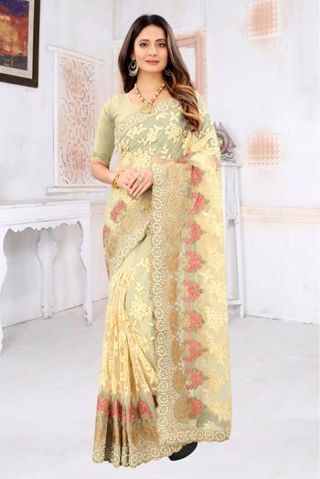 Net Embroidery Saree In Yellow Colour - SR4690597