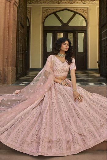 Organza Embroidery Lehenga Choli In Baby Pink Colour - LD4900655