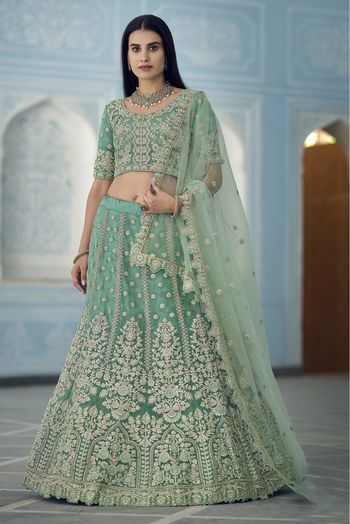 Organza Sequins Work Lehenga Choli In Green Colour - LD4900675