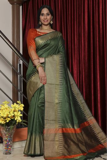 Raw Silk Woven Saree In Green Colour - SR5410809