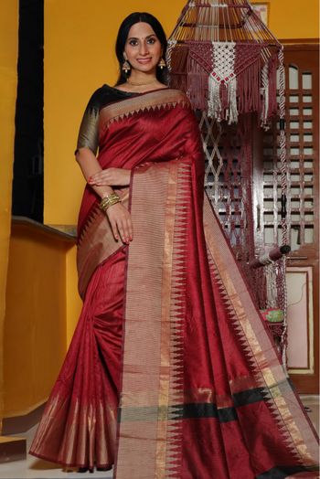 Raw Silk Woven Saree In Maroon Colour - SR5410811