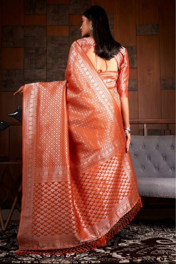 Raw Silk Woven Saree In Orange Colour - SR5411218