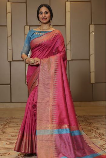 Raw Silk Woven Saree In Pink Colour - SR5410812