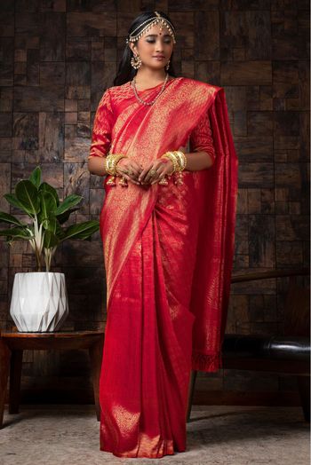 Raw Silk Woven Saree In Red Colour - SR5411215