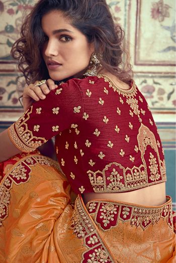 Silk Embroidery Lehenga Choli In Maroon And Orange Colour - LD1356548