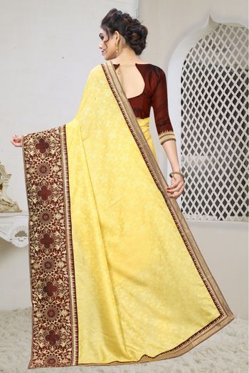 Silk Jacqaurd Embroidery Saree In Light Yellow Colour - SR1543253