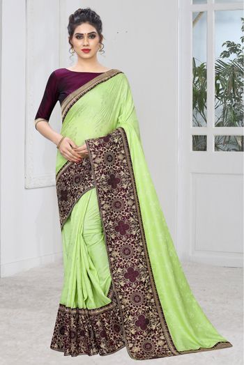 Silk Jacqaurd Embroidery Saree In Pista Green Colour - SR1543254