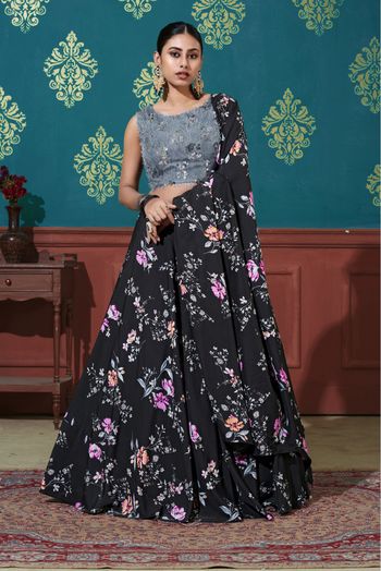 Silk Printed Lehenga Choli In Black Colour - LD3210864