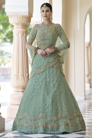 Soft Net Embroidery Lehenga Choli In Pista Green Colour - LD4900029