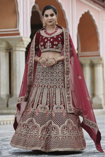 Velvet Hand Work Lehenga Choli In Maroon Colour - LD4900685