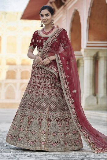 Velvet Hand Work Lehenga Choli In Maroon Colour - LD4900693