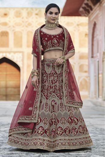 Velvet Hand Work Lehenga Choli In Maroon Colour - LD4900697