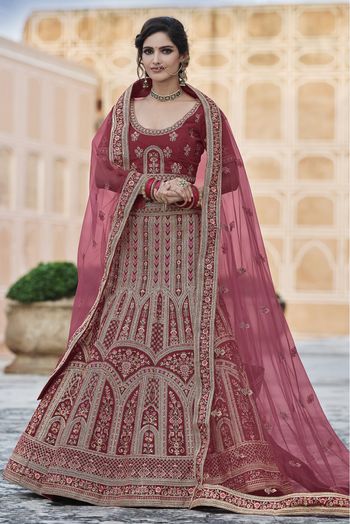 Velvet Hand Work Lehenga Choli In Maroon Colour - LD4900703