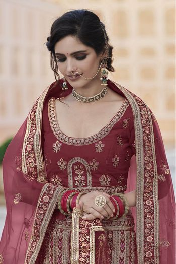 Velvet Hand Work Lehenga Choli In Maroon Colour - LD4900703