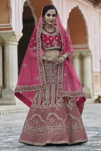 Velvet Hand Work Lehenga Choli In Pink Colour - LD4900686