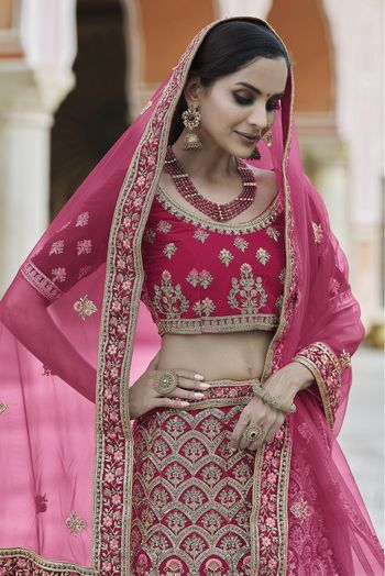 Velvet Hand Work Lehenga Choli In Pink Colour - LD4900686