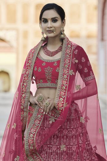 Velvet Hand Work Lehenga Choli In Pink Colour - LD4900694