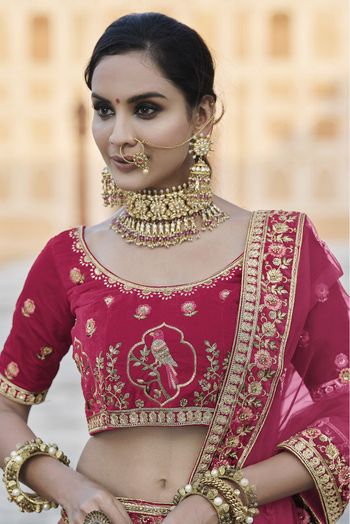 Velvet Hand Work Lehenga Choli In Pink Colour - LD4900698