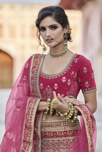 Velvet Hand Work Lehenga Choli In Pink Colour - LD4900700