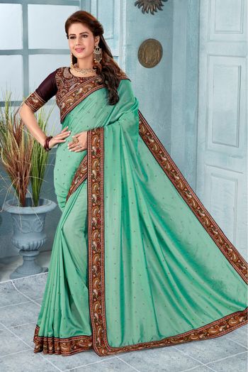 Vichitra Silk Embroidery Saree In Sea Blue Colour - SR1543248