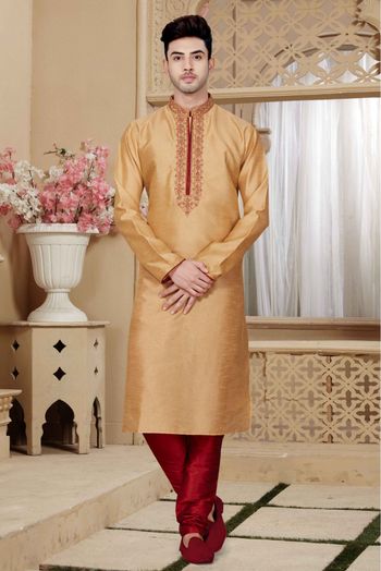 Art Dhupion Kurta Pajama In Beige Brown Colour