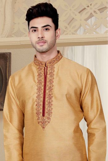 Art Dhupion Kurta Pajama In Beige Brown Colour