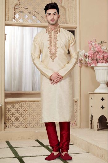 Art Dhupion Kurta Pajama In Beige Colour