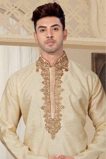 Art Dhupion Kurta Pajama In Beige Colour