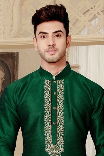 Art Dhupion Kurta Pajama In Green Colour