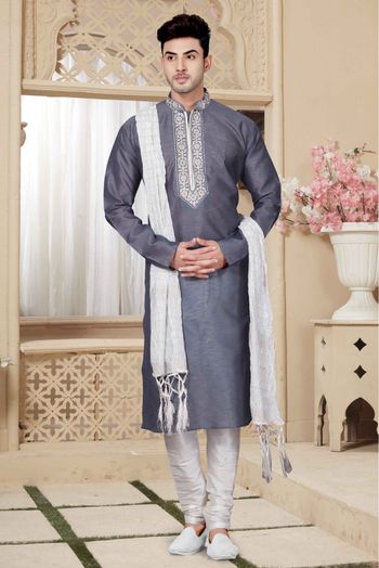 Art Dhupion Kurta Pajama In Grey Colour