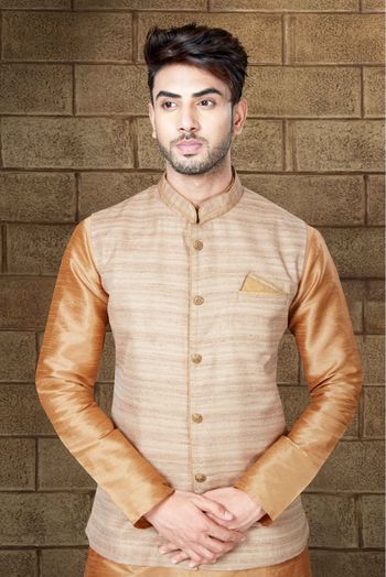 Art Dhupion Kurta Pajama In Light Brown Colour - KP4120054