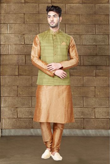 Art Dhupion Kurta Pajama In Light Brown Colour - KP4120058