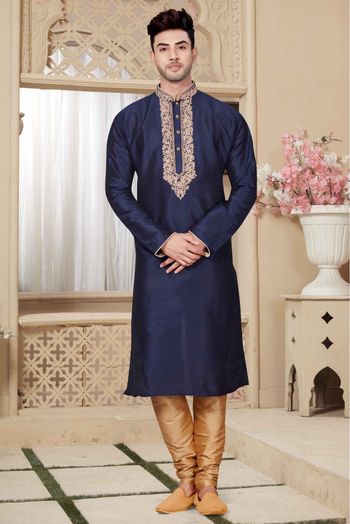 Art Dhupion Kurta Pajama In Navy Blue Colour - KP4120014