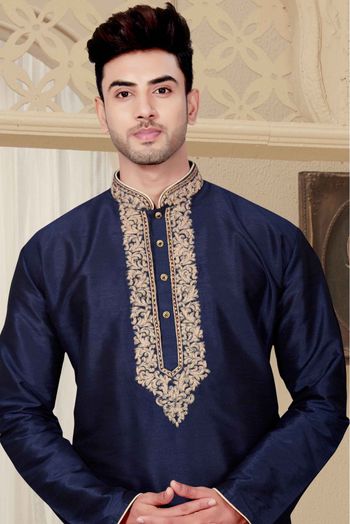 Art Dhupion Kurta Pajama In Navy Blue Colour - KP4120014