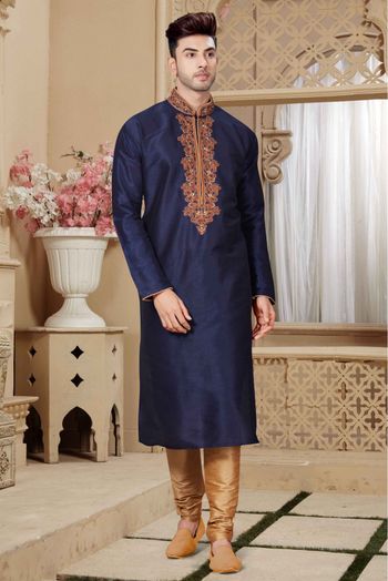 Art Dhupion Kurta Pajama In Navy Blue Colour - KP4120017