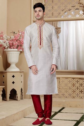 Art Dhupion Kurta Pajama In Off White Colour - KP4120009